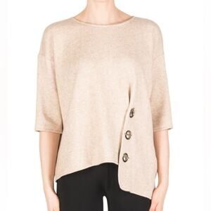 Joseph ribkoff $208 deluxe knit tan asymmetrical boxy sweater silver hardware 8
